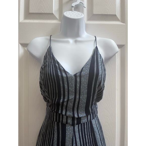 Lulus Suncrest Navy Blue Striped Backless Wide-Leg Jumpsuit Size XS Front Slit - Picture 8 of 15